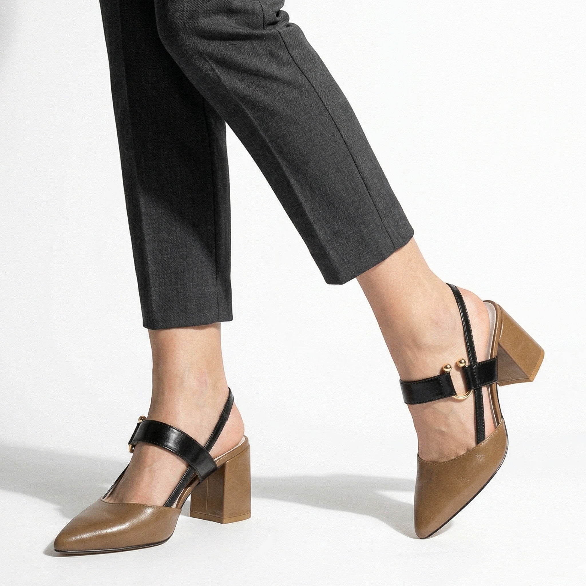 Isabella - Women's Pointed Toe Block Heels - Heels - Brown - Davies & Cooper
