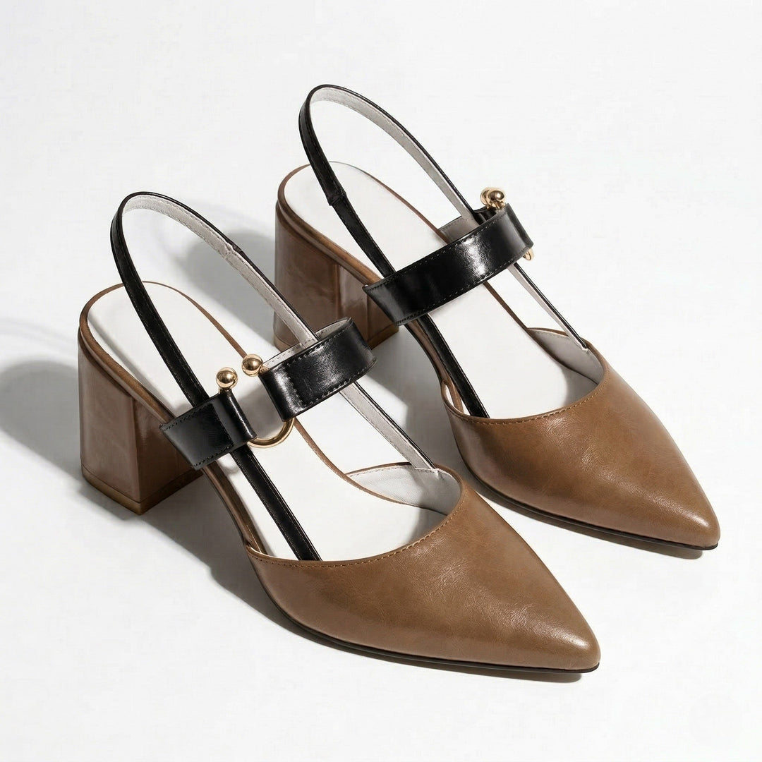 Isabella - Women's Pointed Toe Block Heels - Heels - Brown - Davies & Cooper