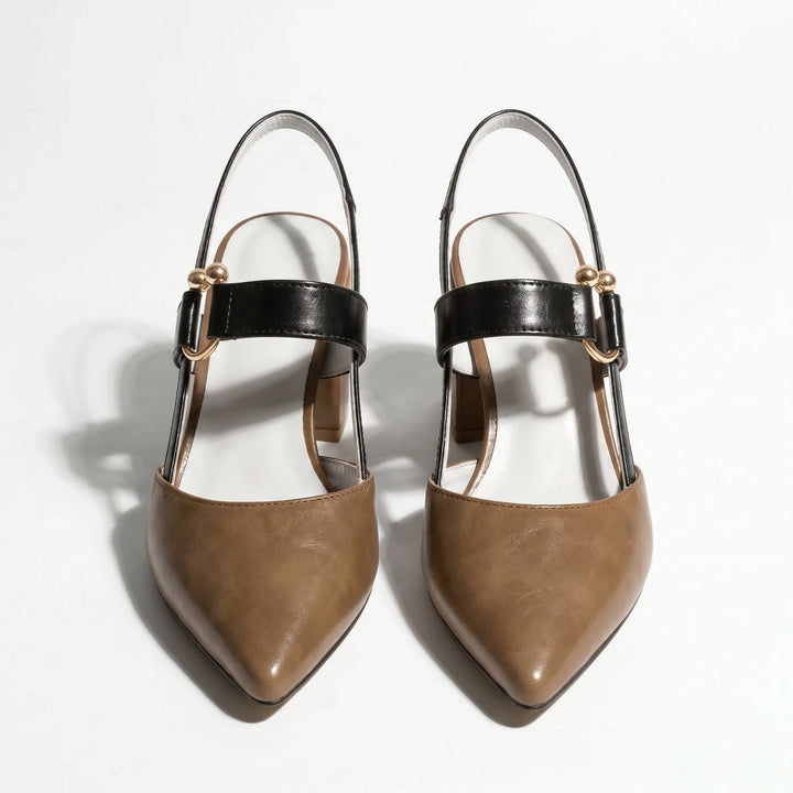 Isabella - Women's Pointed Toe Block Heels - Heels - Brown - Davies & Cooper