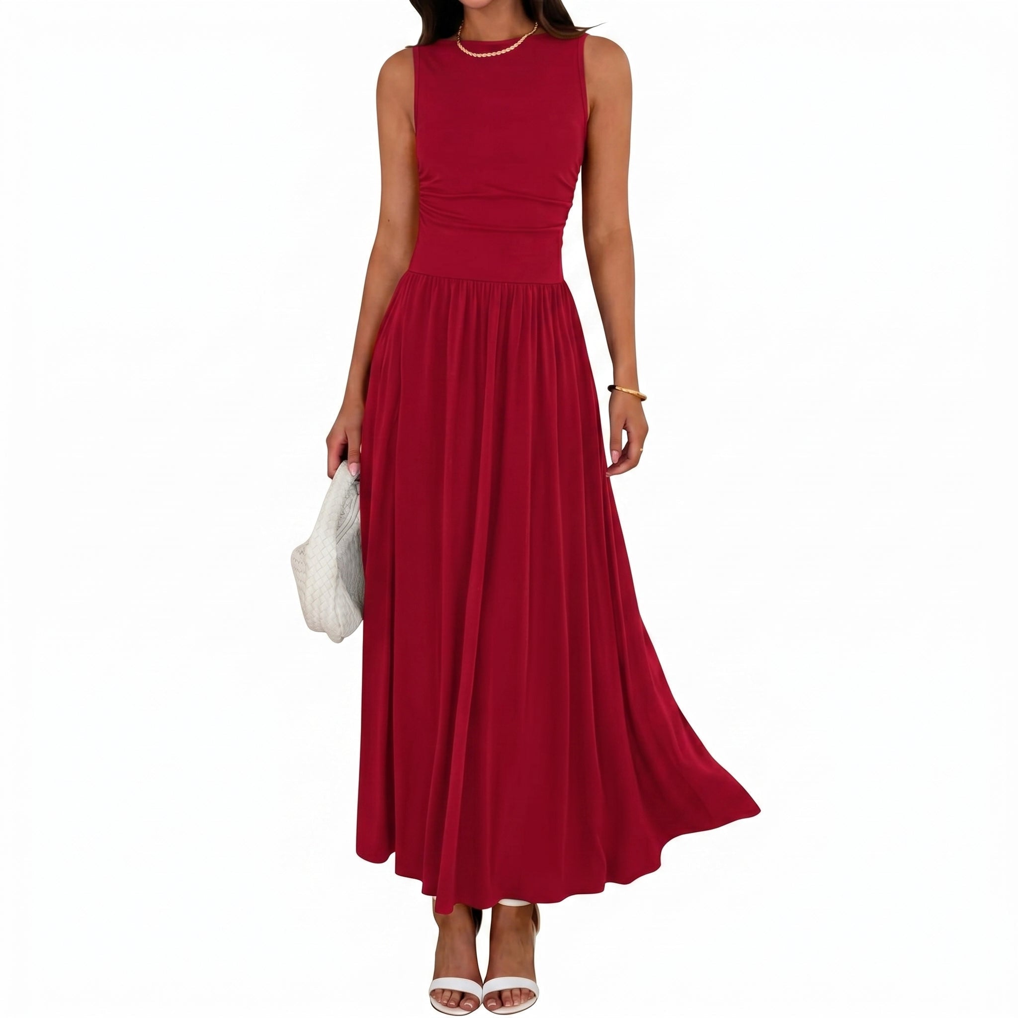 Isabella - Women's Summer Ruched Waist Maxi Dress - Maxi Dress - Red - Davies & Cooper