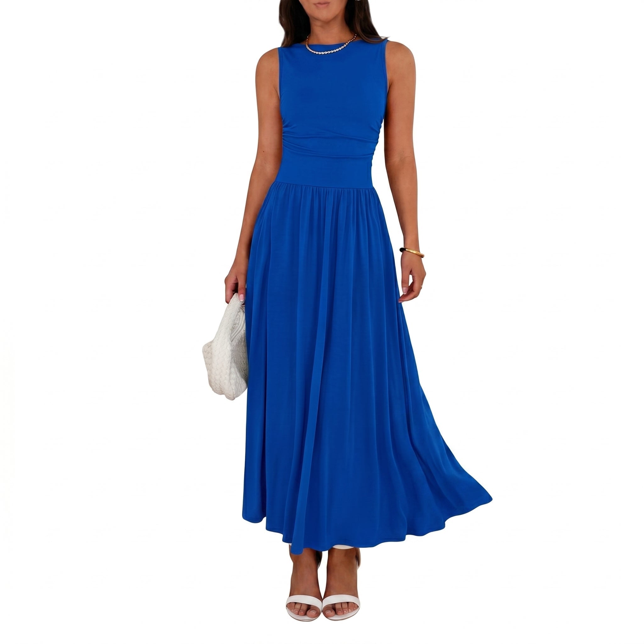 Isabella - Women's Summer Ruched Waist Maxi Dress - Maxi Dress - Blue - Davies & Cooper