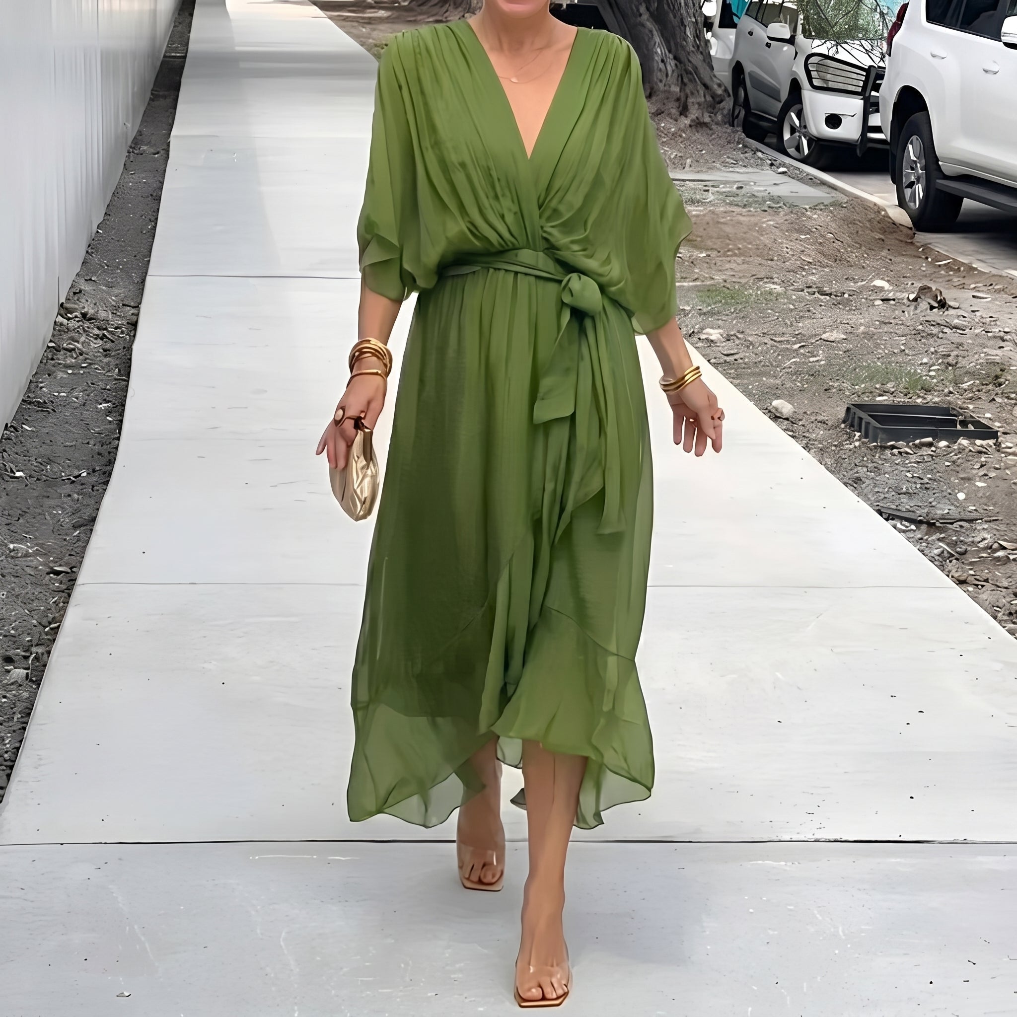 Isabella - Women's Summer Wrap Batwing Maxi Dress - Maxi Dress - Green - Davies & Cooper