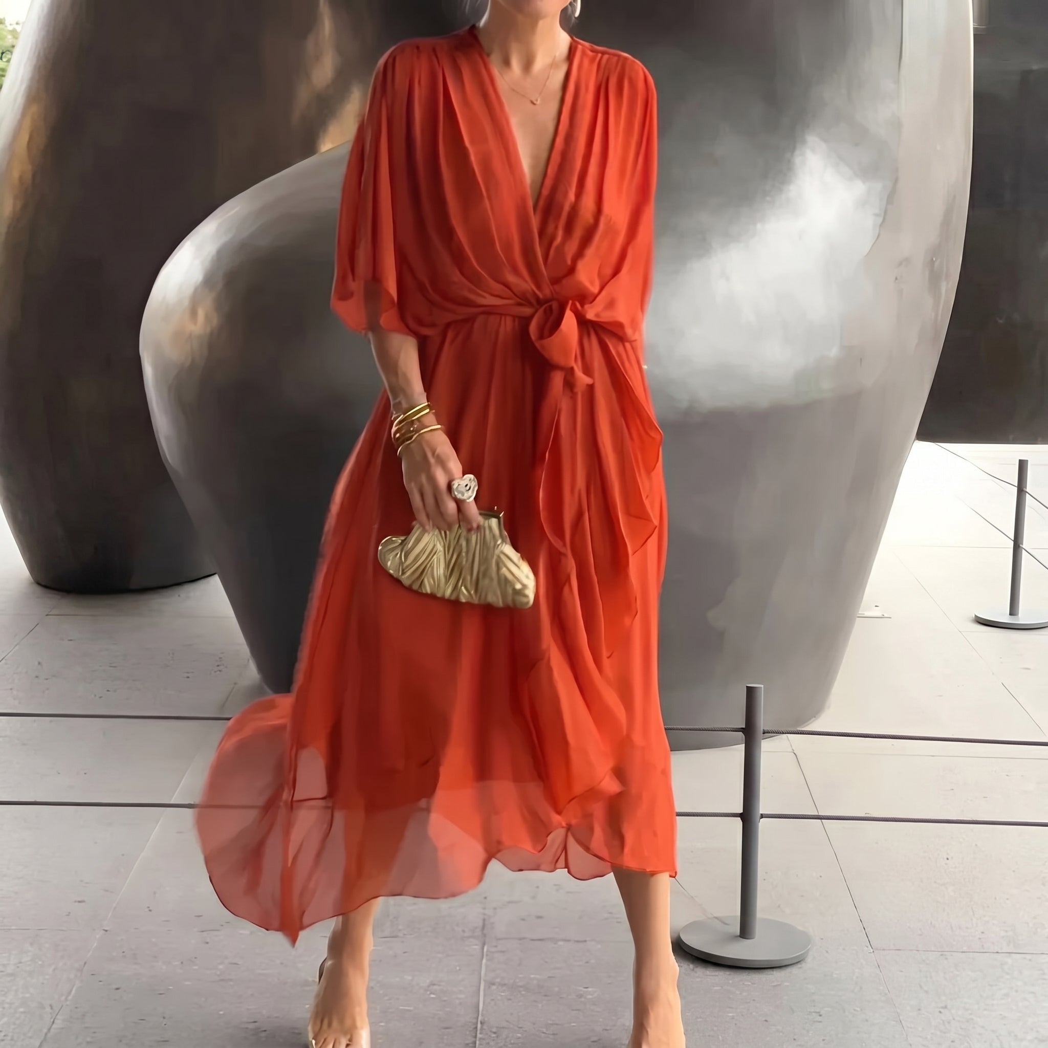 Isabella - Women's Summer Wrap Batwing Maxi Dress - Maxi Dress - Orange - Davies & Cooper