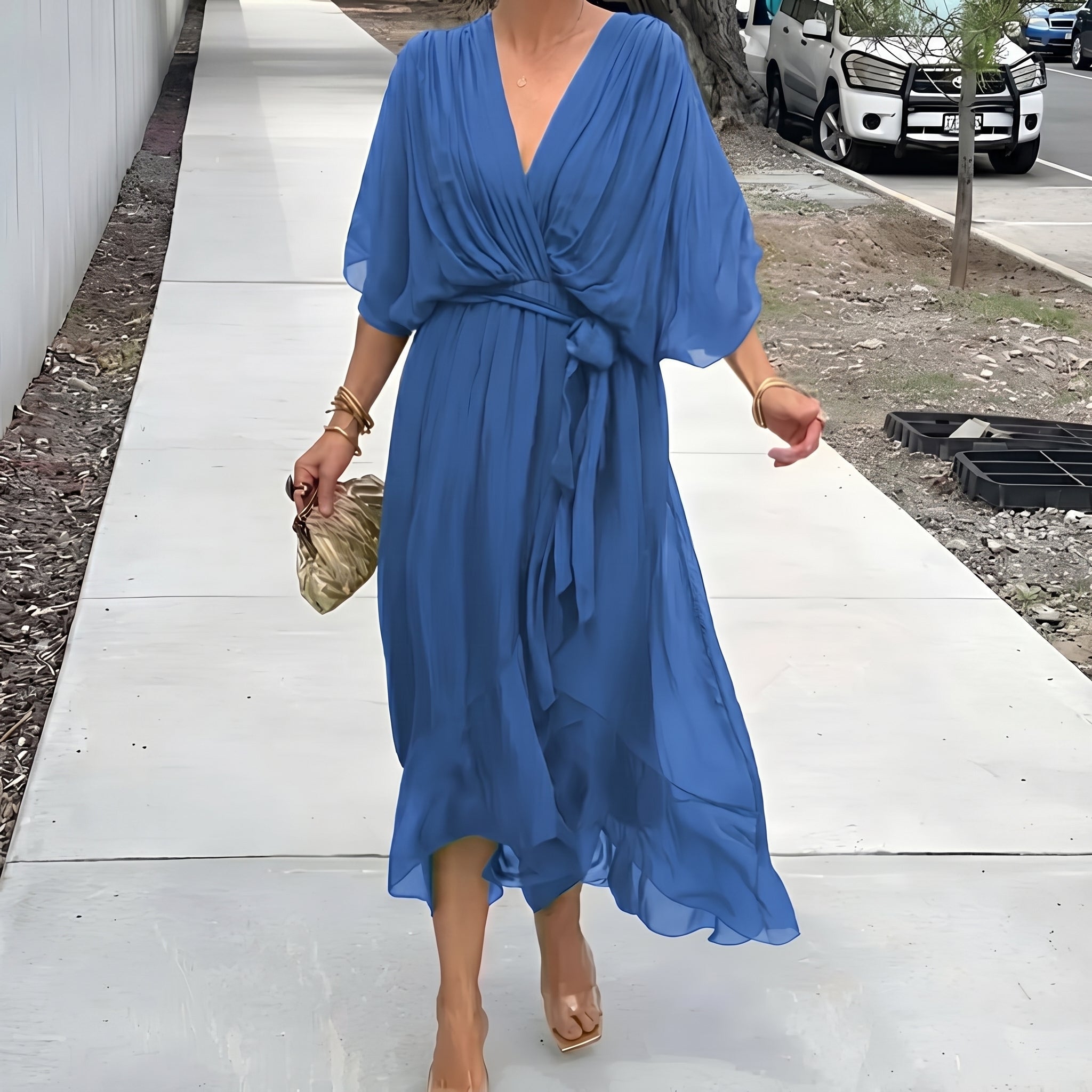 Isabella - Women's Summer Wrap Batwing Maxi Dress - Maxi Dress - Blue - Davies & Cooper