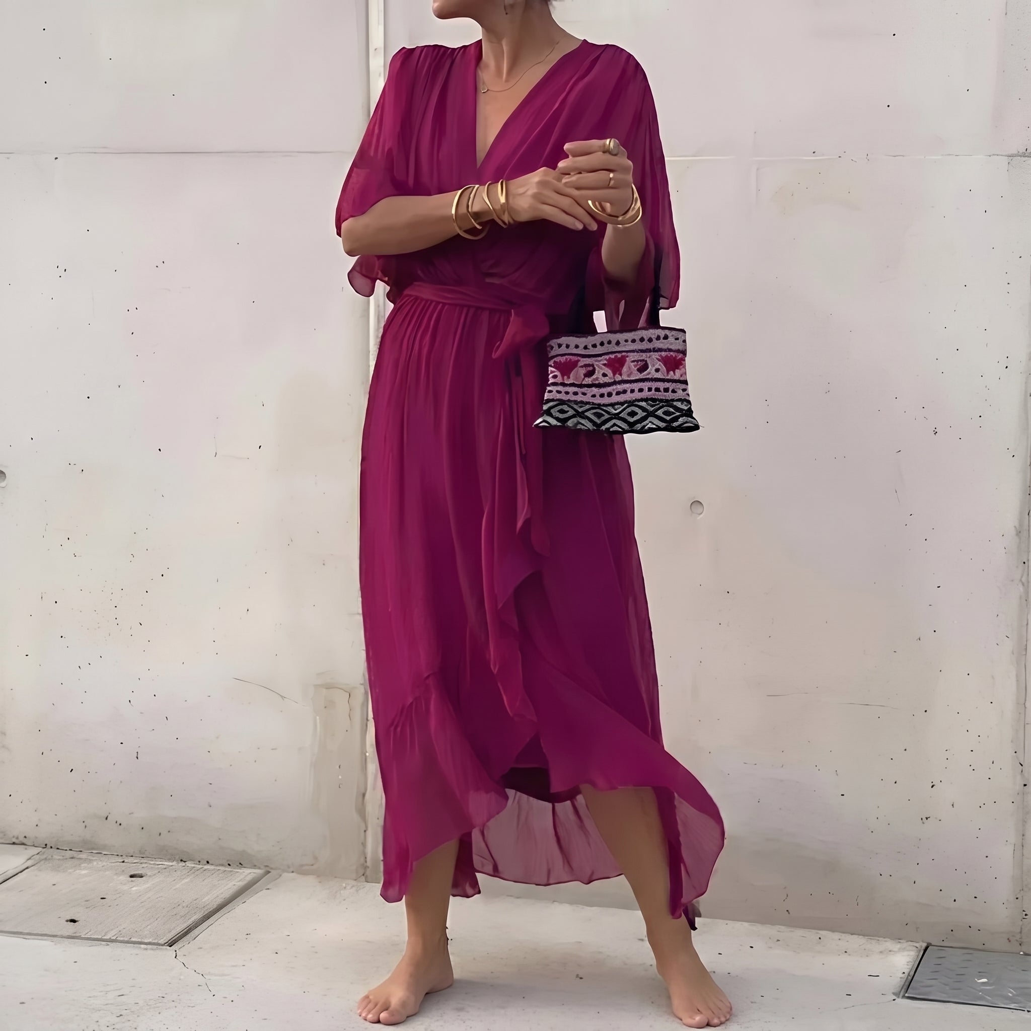 Isabella - Women's Summer Wrap Batwing Maxi Dress - Maxi Dress - Violet - Davies & Cooper
