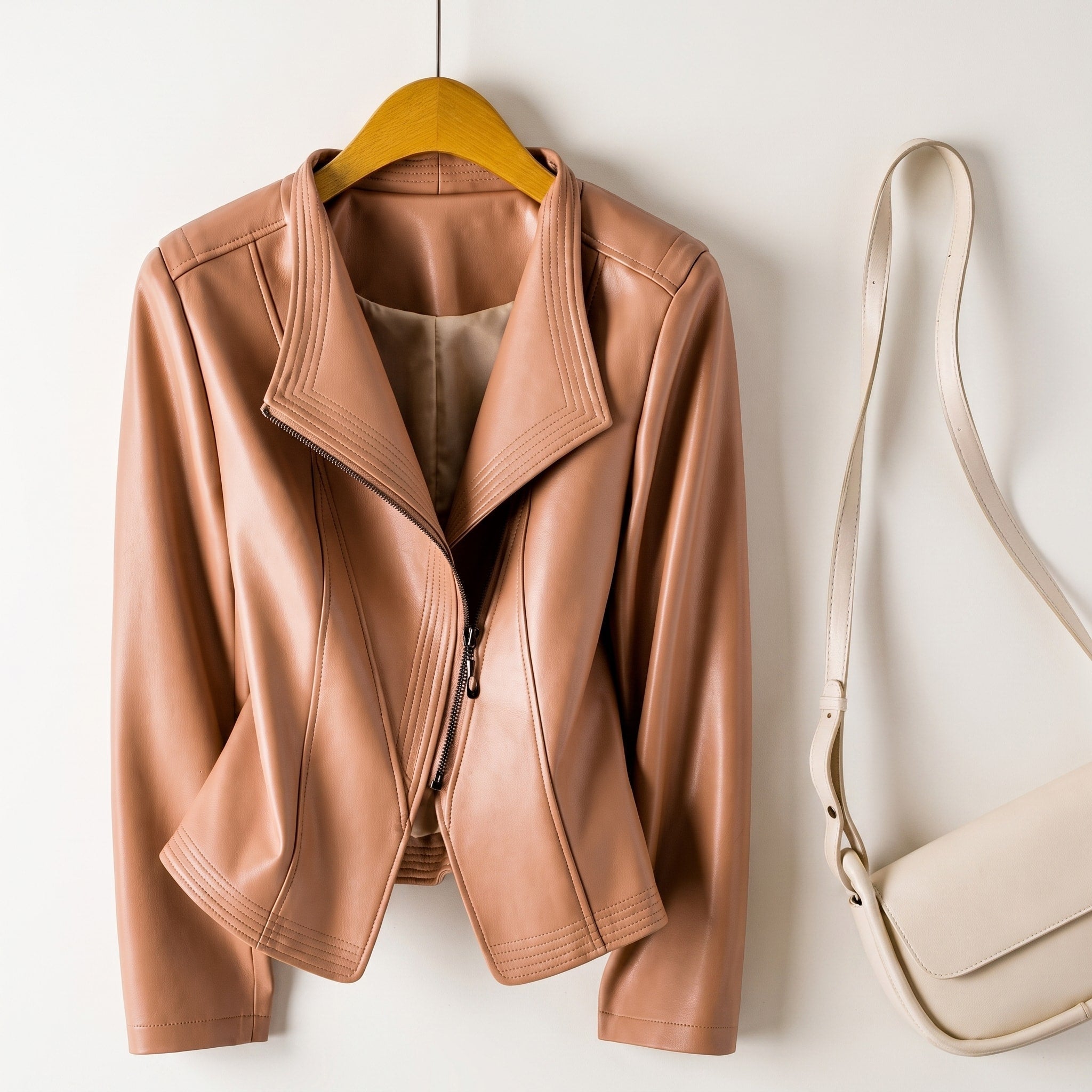 Isabella - Women's Wide Lapel Cropped Biker Jacket with Asymmetric Zip - Motorcycle Outerwear - Orange - Davies & Cooper
