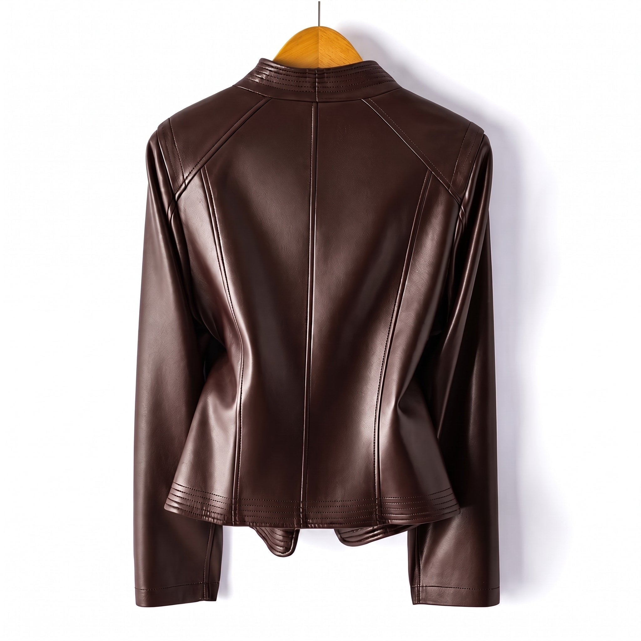 Isabella - Women's Wide Lapel Cropped Biker Jacket with Asymmetric Zip - Motorcycle Outerwear - Dark Red - Davies & Cooper