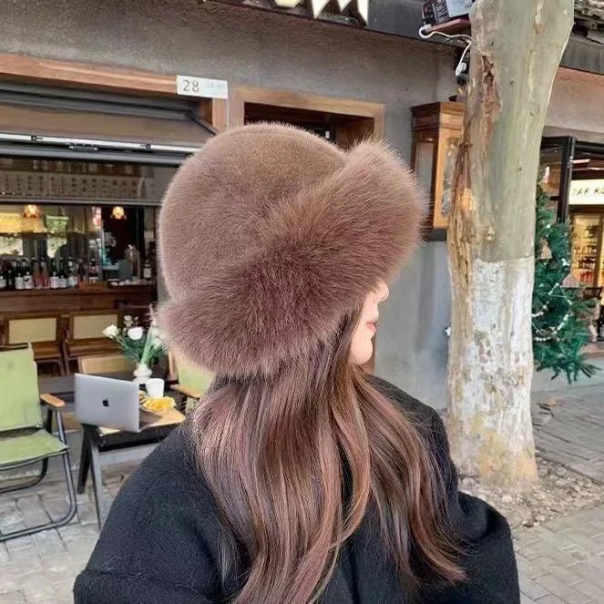 Isabelle - Women's Faux Fur Trim Bucket Hat with Ear Cover - Beanies - Light Brown - Davies & Cooper