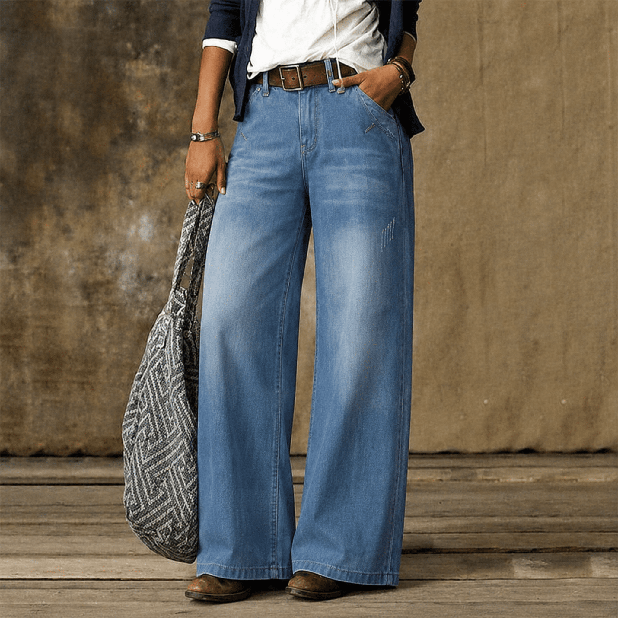 Isabelle - Women's High-Waisted Wide-Leg Jeans - Jeans - Light Blue - Davies & Cooper