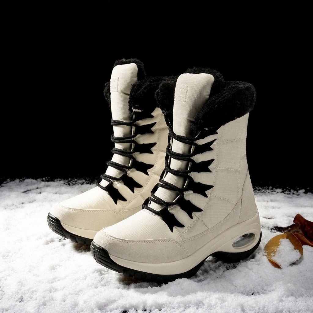 Isabelle - Women's Lace-Up Mid-Calf Snow Boots with Chunky Sole - Beige - Davies & Cooper