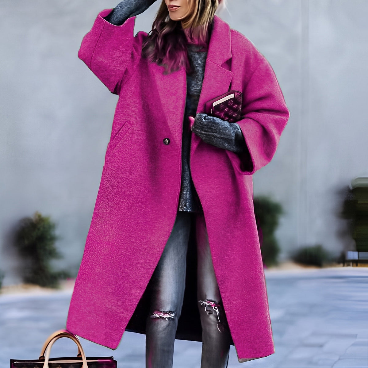 Isabelle - Women's Notched Lapel Longline Overcoat - Overcoats - Pink - Davies & Cooper