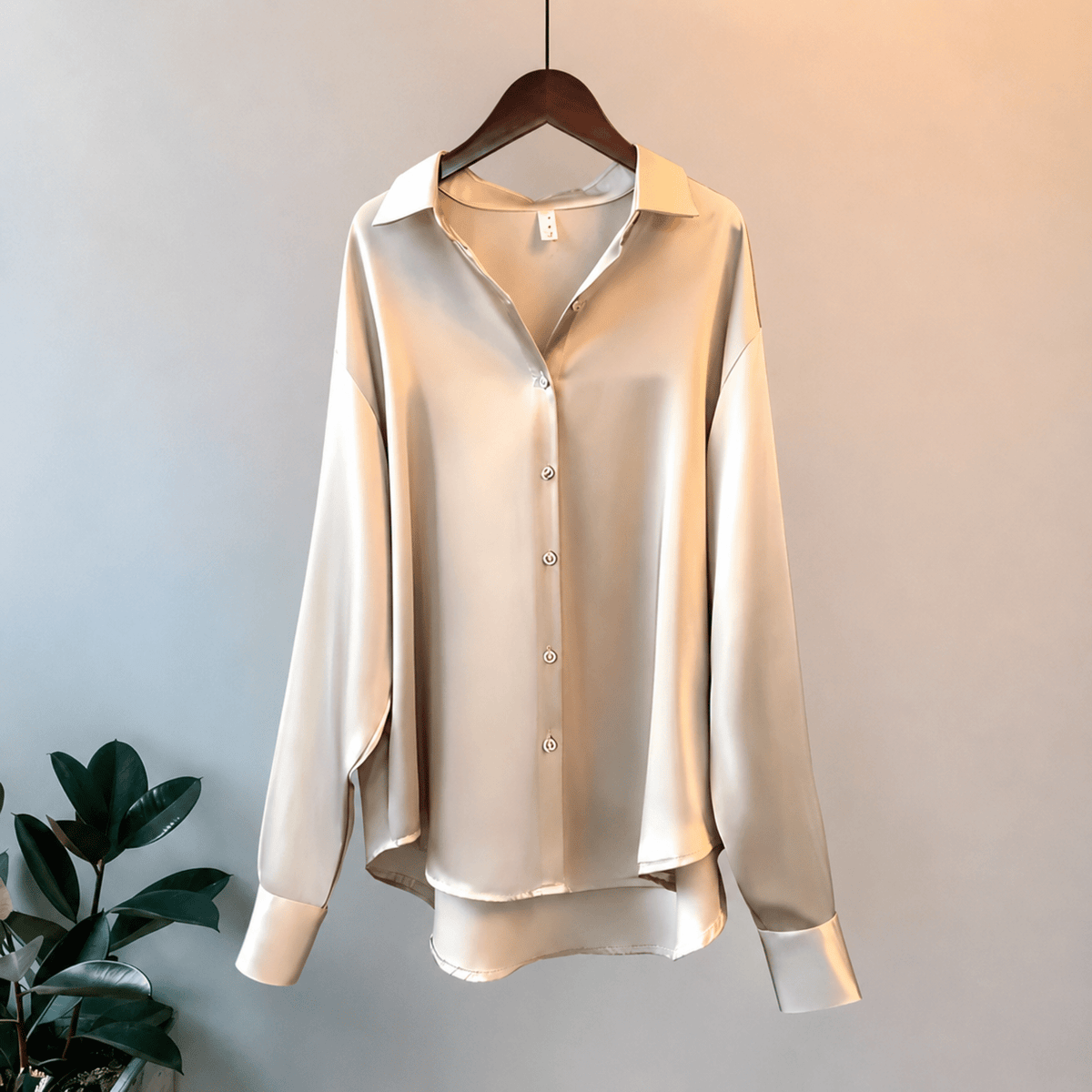 Isabelle - Women's Relaxed Fit Button-Down Blouse with Point Collar - Blouses - Champagne - Davies & Cooper