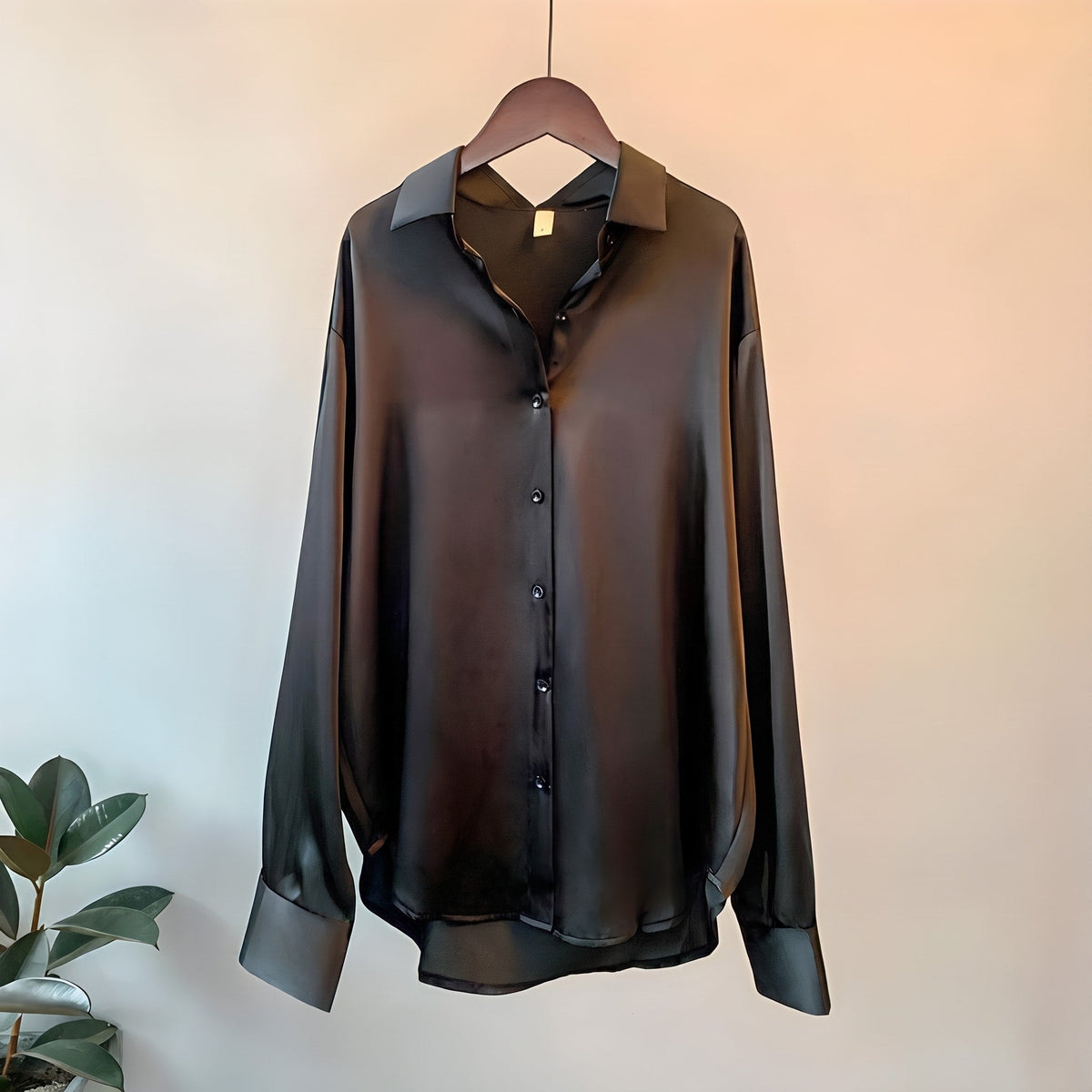 Isabelle - Women's Relaxed Fit Button-Down Blouse with Point Collar - Blouses - Black - Davies & Cooper