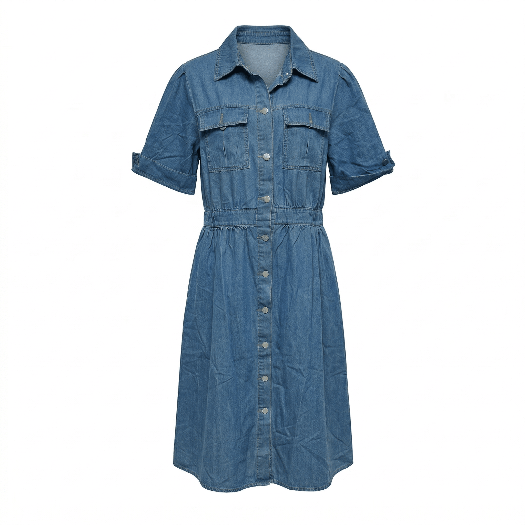 Isabelle – Women's Summer Denim Midi Dress with Button - Down Front - Midi Dress - Blue - Davies & Cooper