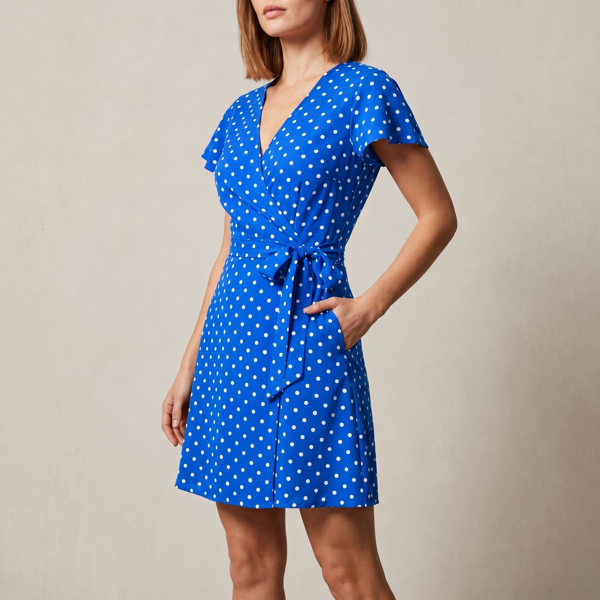 Isabelle - Women's Summer Polka Dot  Flutter Sleeve Mini Dress - Dresses - Blue - Davies & Cooper