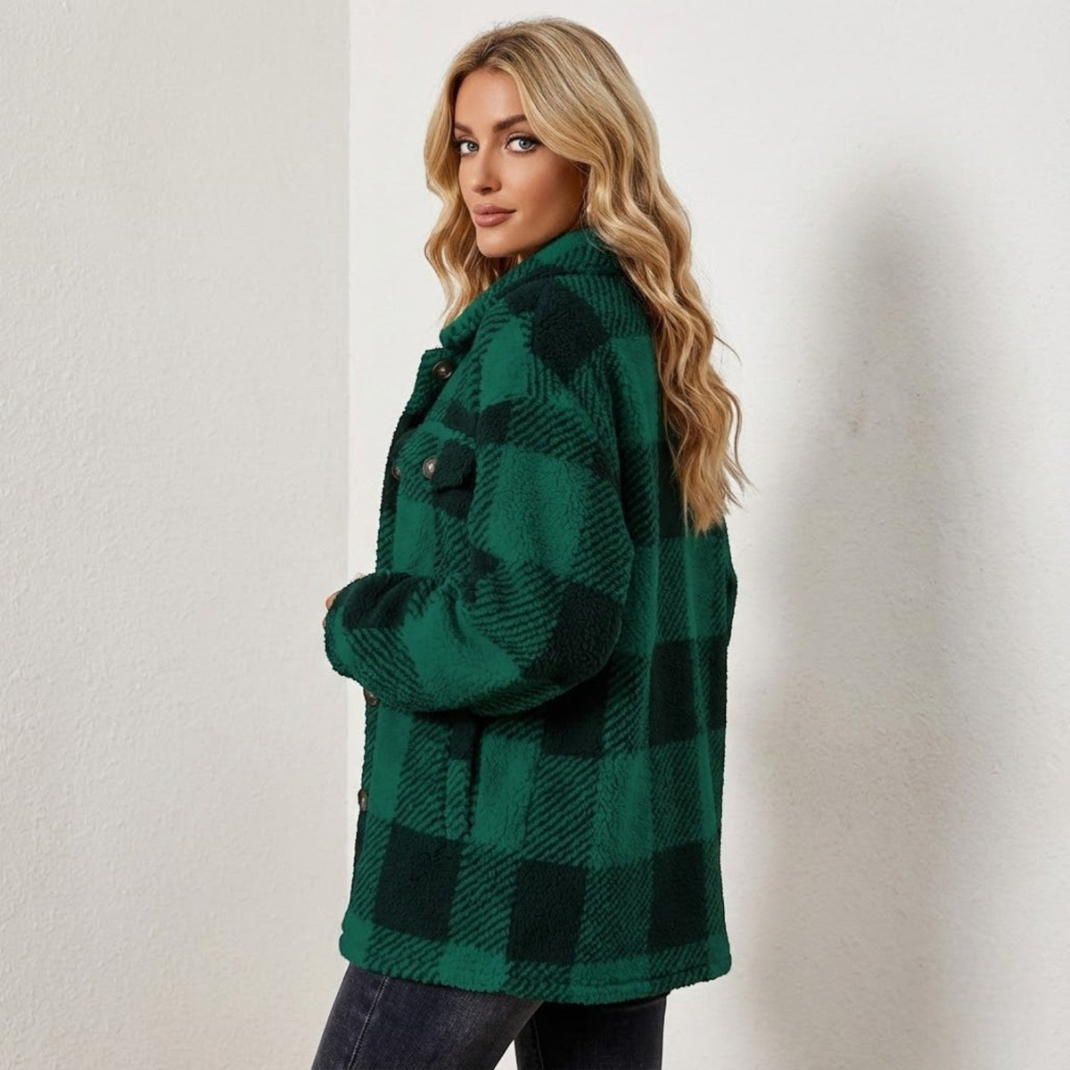 Isalie – Women's Check Jacket - Cardigans - Green - Davies & Cooper