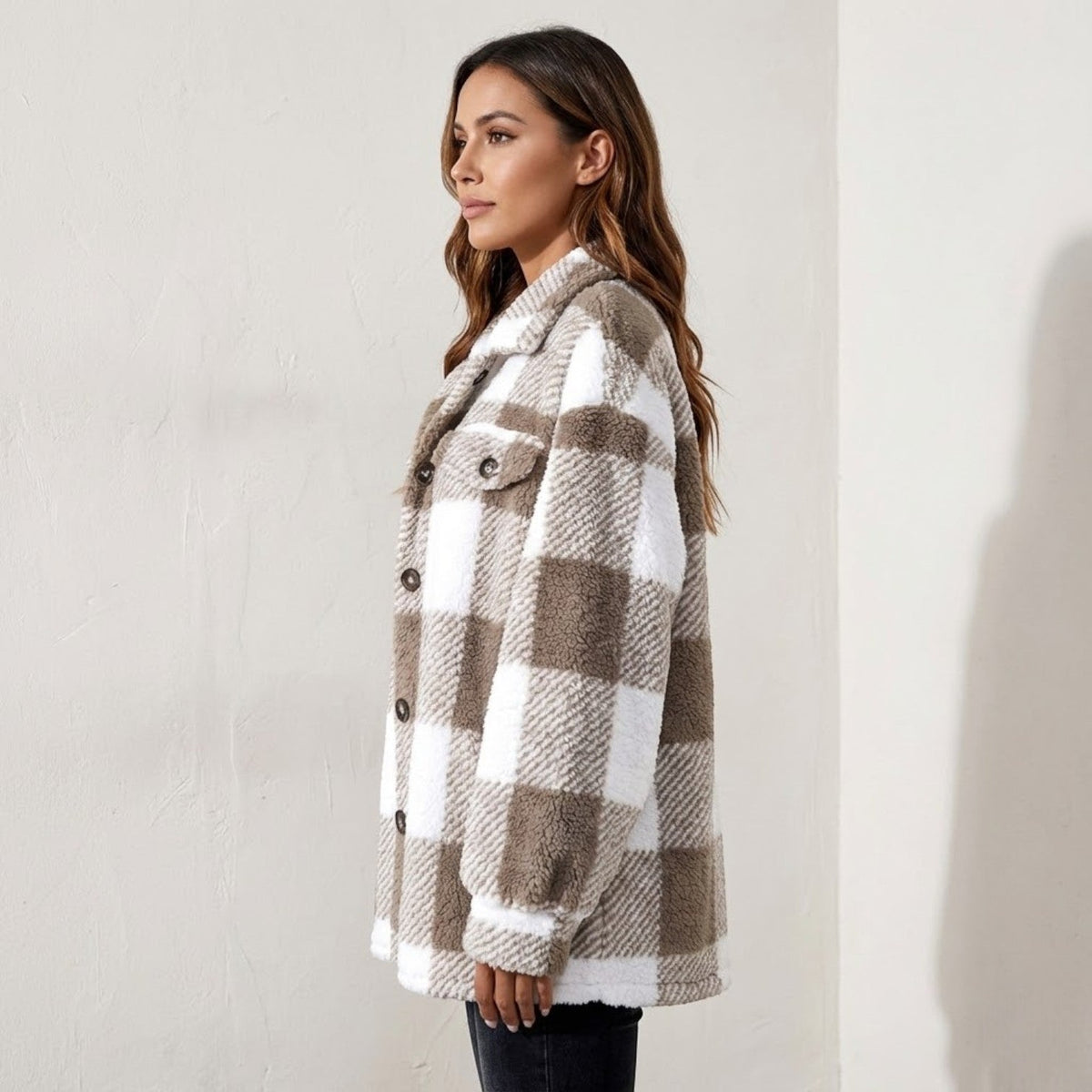 Isalie – Women's Check Jacket - Cardigans - Light Grey - Davies & Cooper