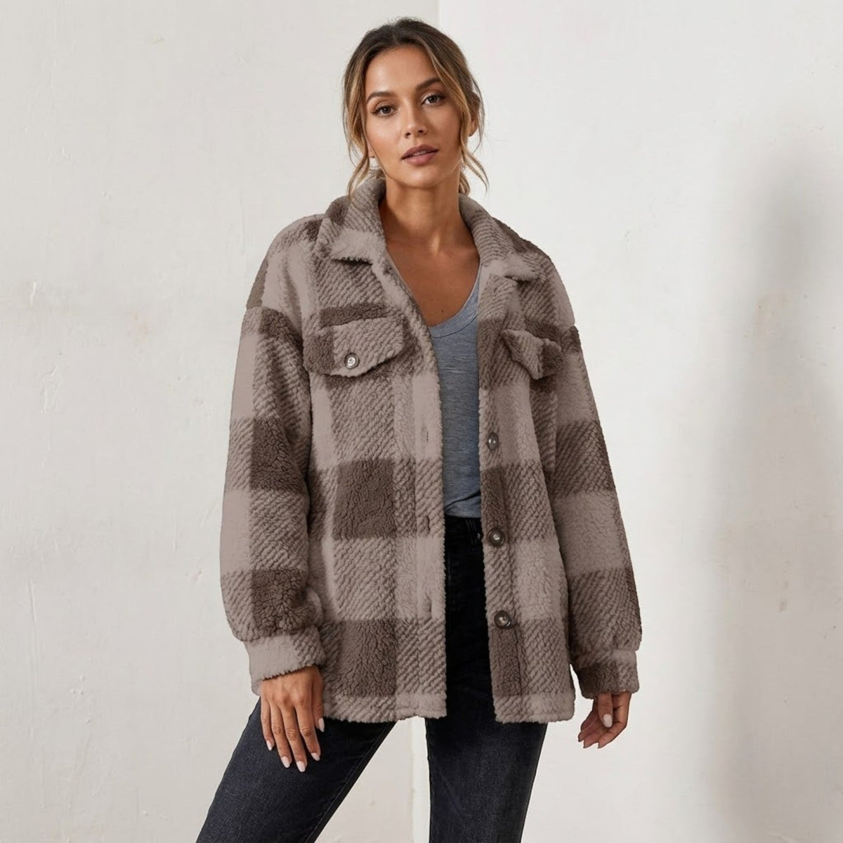 Isalie – Women's Check Jacket - Cardigans - Apricot - Davies & Cooper