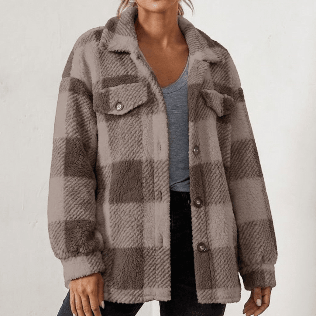 Isalie – Women's Check Jacket - Cardigans - Apricot - Davies & Cooper
