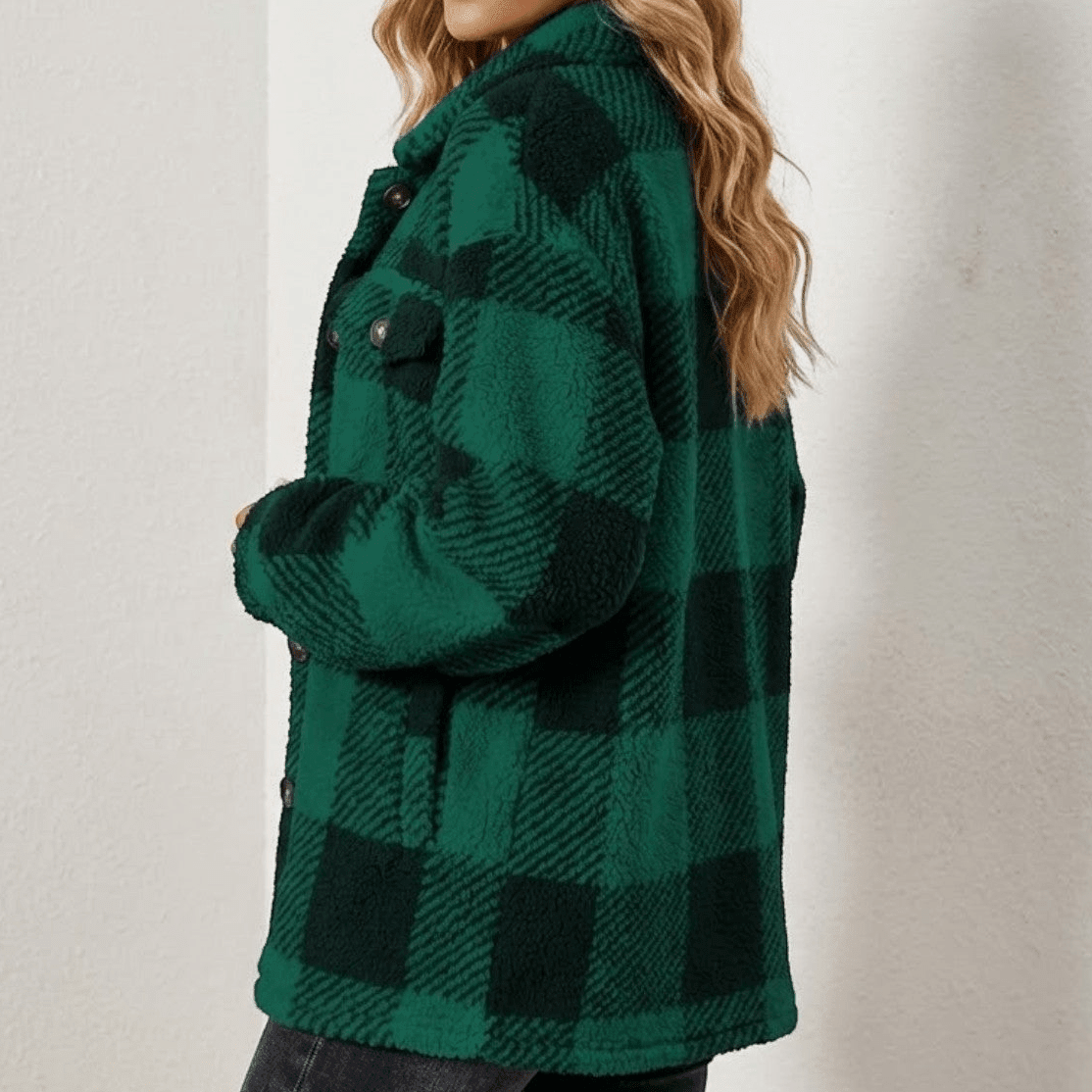 Isalie – Women's Check Jacket - Cardigans - Green - Davies & Cooper