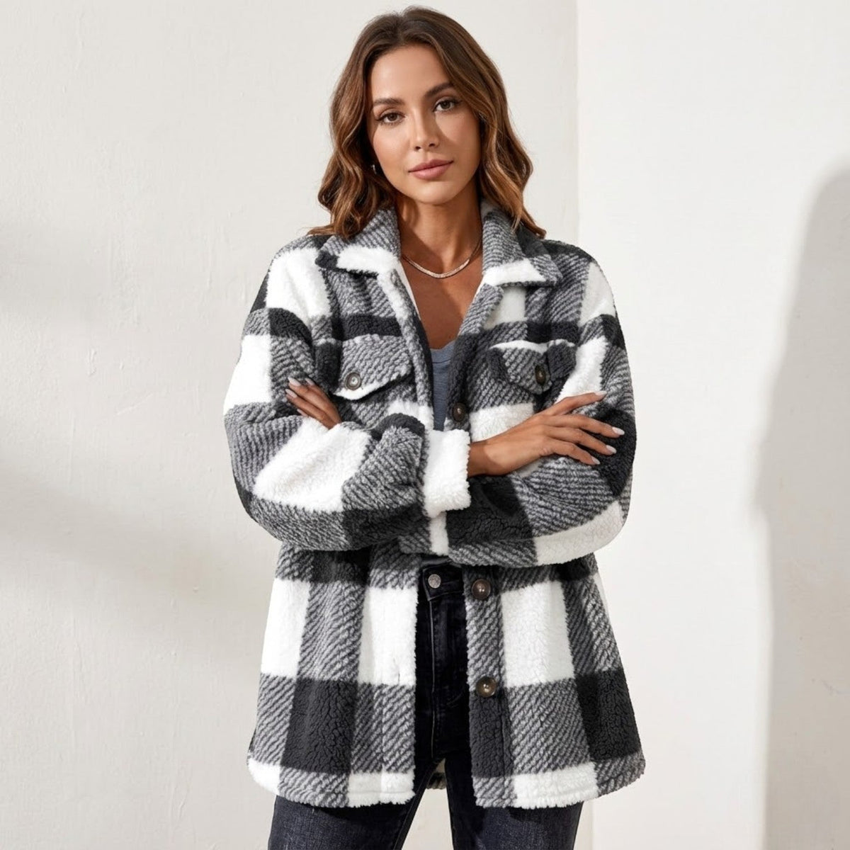 Isalie – Women's Check Jacket - Cardigans - Black - Davies & Cooper