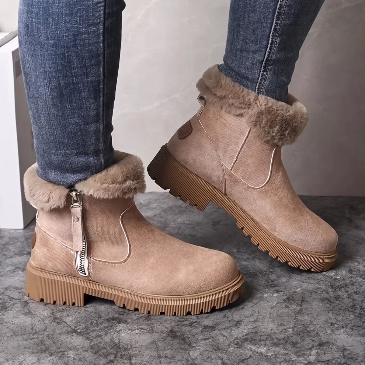 Isla - Women's Chunky Sole Ankle Boots with Side Zip - Boots - Khaki - Davies & Cooper