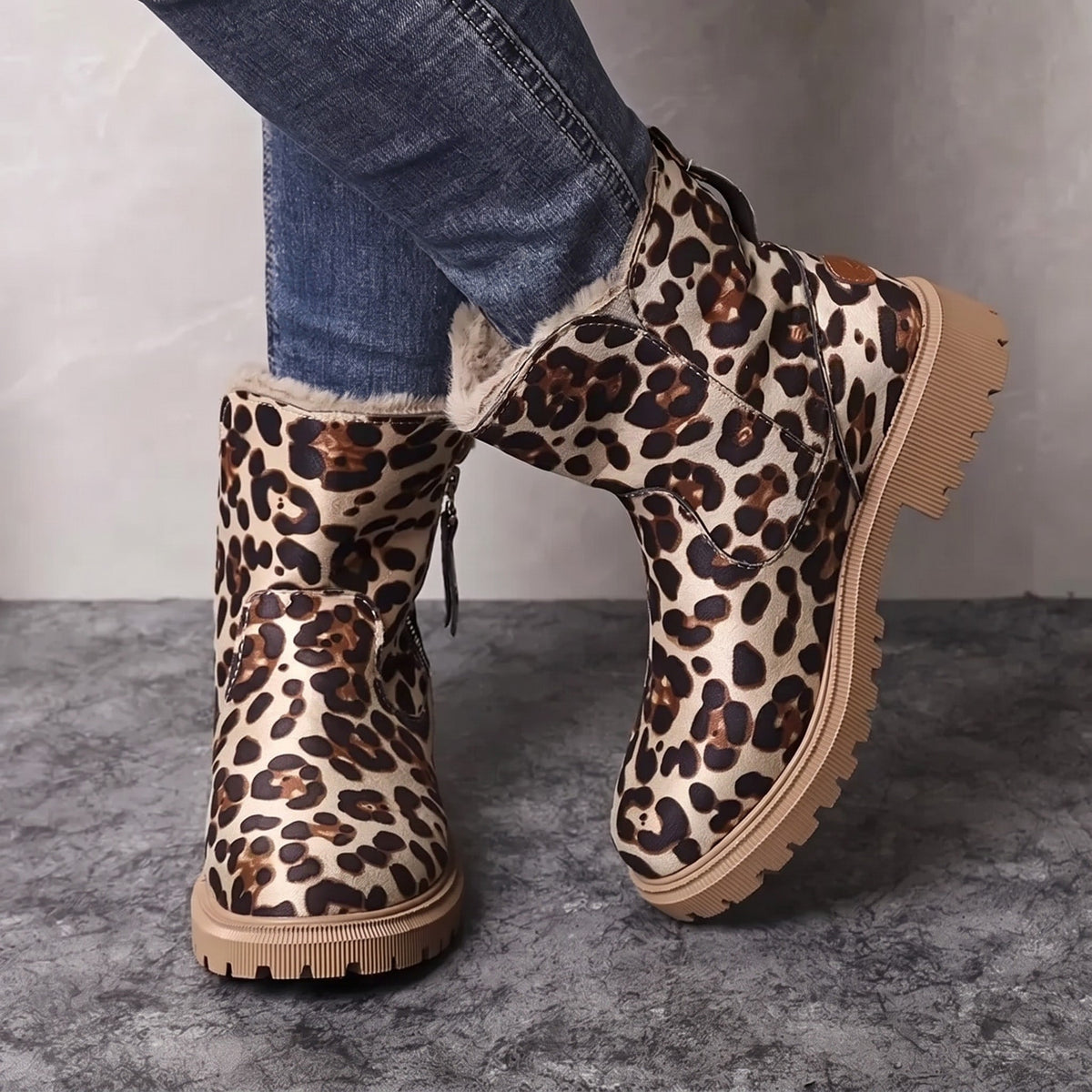 Isla - Women's Chunky Sole Ankle Boots with Side Zip - Boots - Light Brown - Davies & Cooper
