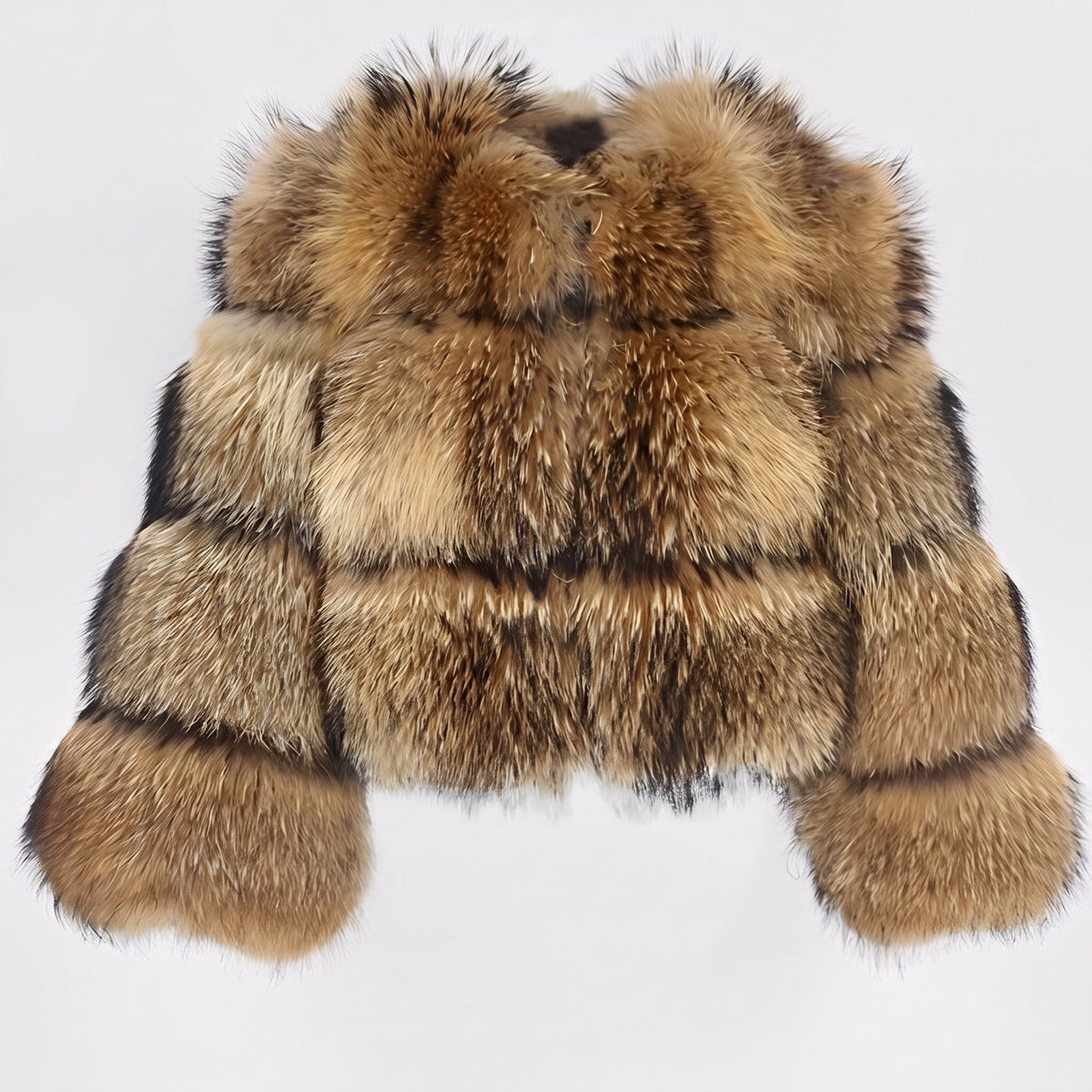 Isla - Women's Cropped Faux Fur Jacket with High Collar and Long Sleeves - Coats & Jackets - Brown - Davies & Cooper
