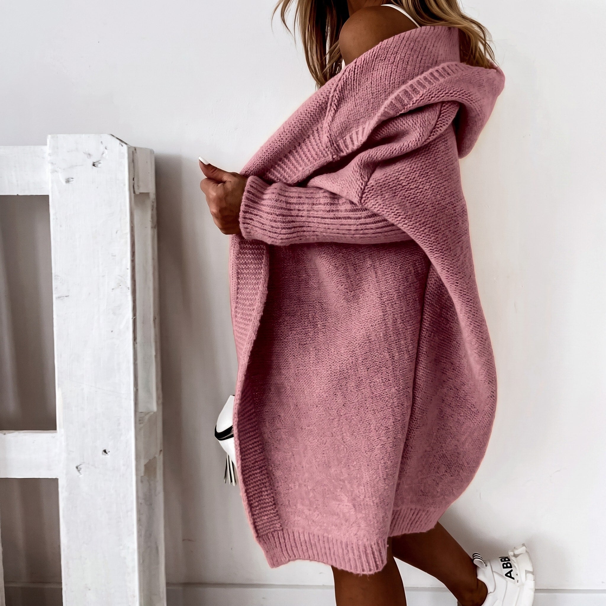 Isla - Women's Longline Hooded Cardigan with Batwing Sleeves - Cardigans - Pink - Davies & Cooper