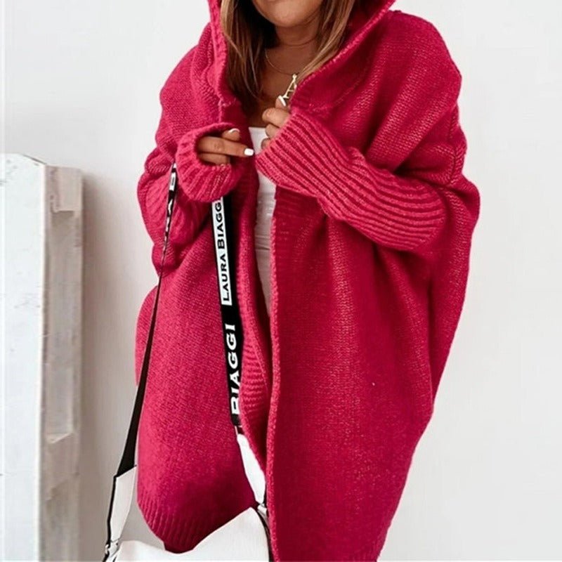 Isla - Women's Longline Hooded Cardigan with Batwing Sleeves - Cardigans - Red - Davies & Cooper
