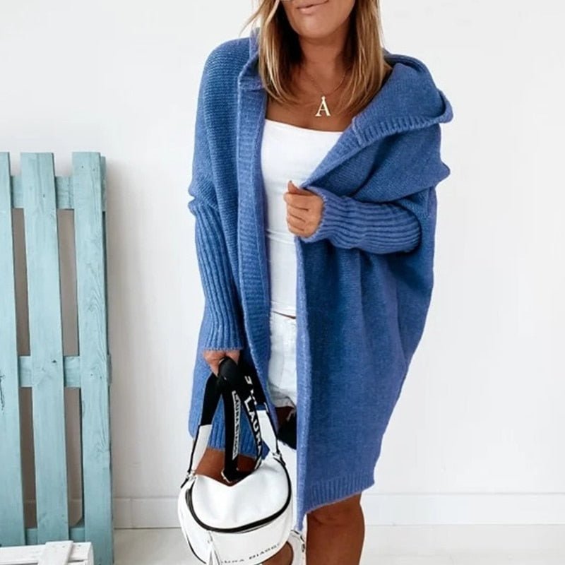 Isla - Women's Longline Hooded Cardigan with Batwing Sleeves - Cardigans - Blue - Davies & Cooper