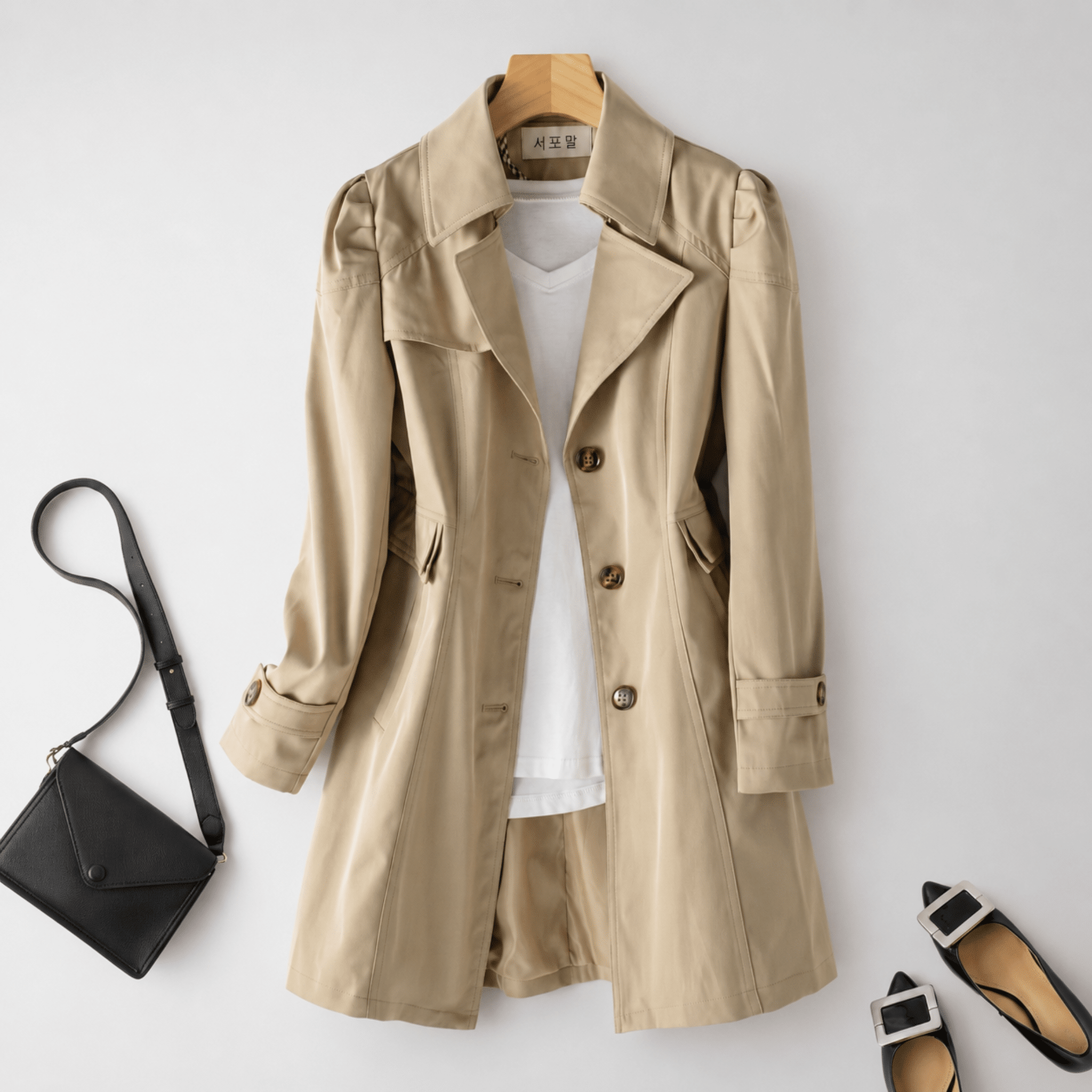 Isla - Women's Longline Tailored Trench Coat with Notch Lapel - Trench Coats - Khaki - Davies & Cooper