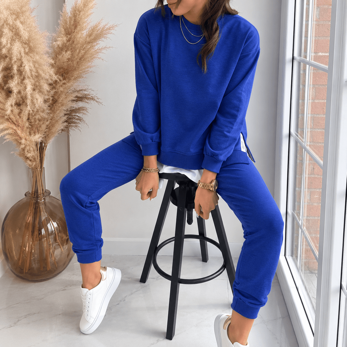 Isla - Women's Oversized Layered Hem Loungewear Set with Zip Pocket - Loungewear Sets - Blue - Davies & Cooper