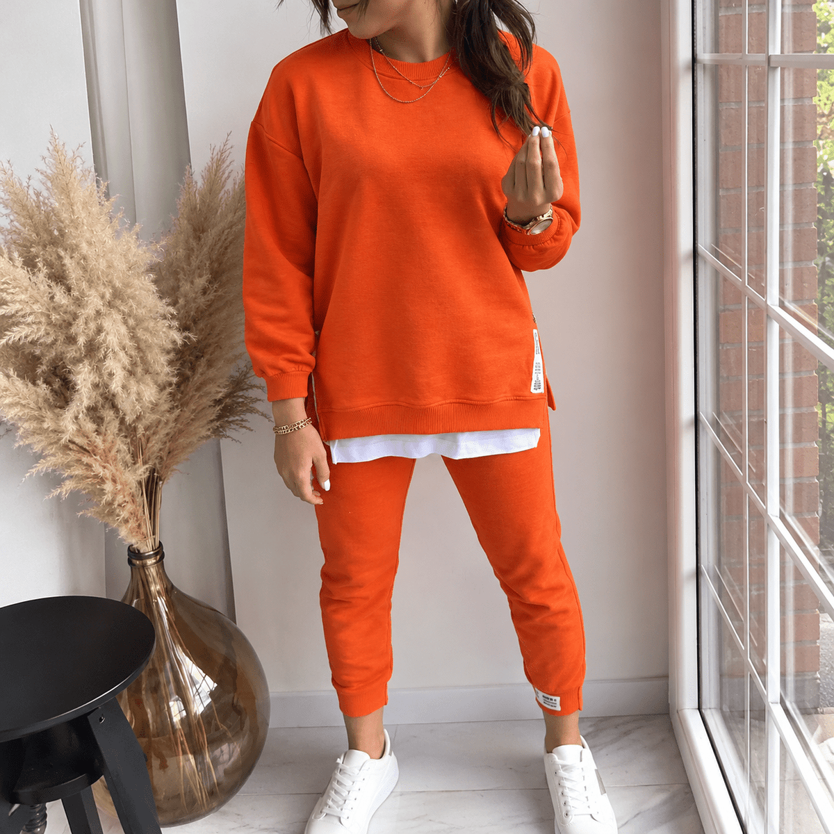Isla - Women's Oversized Layered Hem Loungewear Set with Zip Pocket - Loungewear Sets - Pink - Davies & Cooper