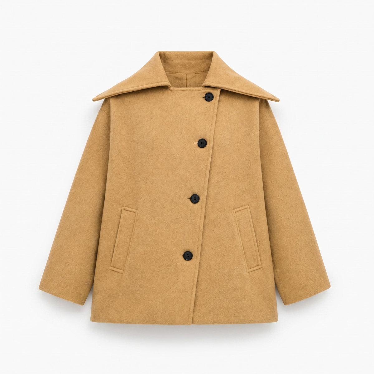 Isla - Women's Oversized Wool-Look Coat with Dropped Shoulder - Coats & Jackets - Black - Davies & Cooper
