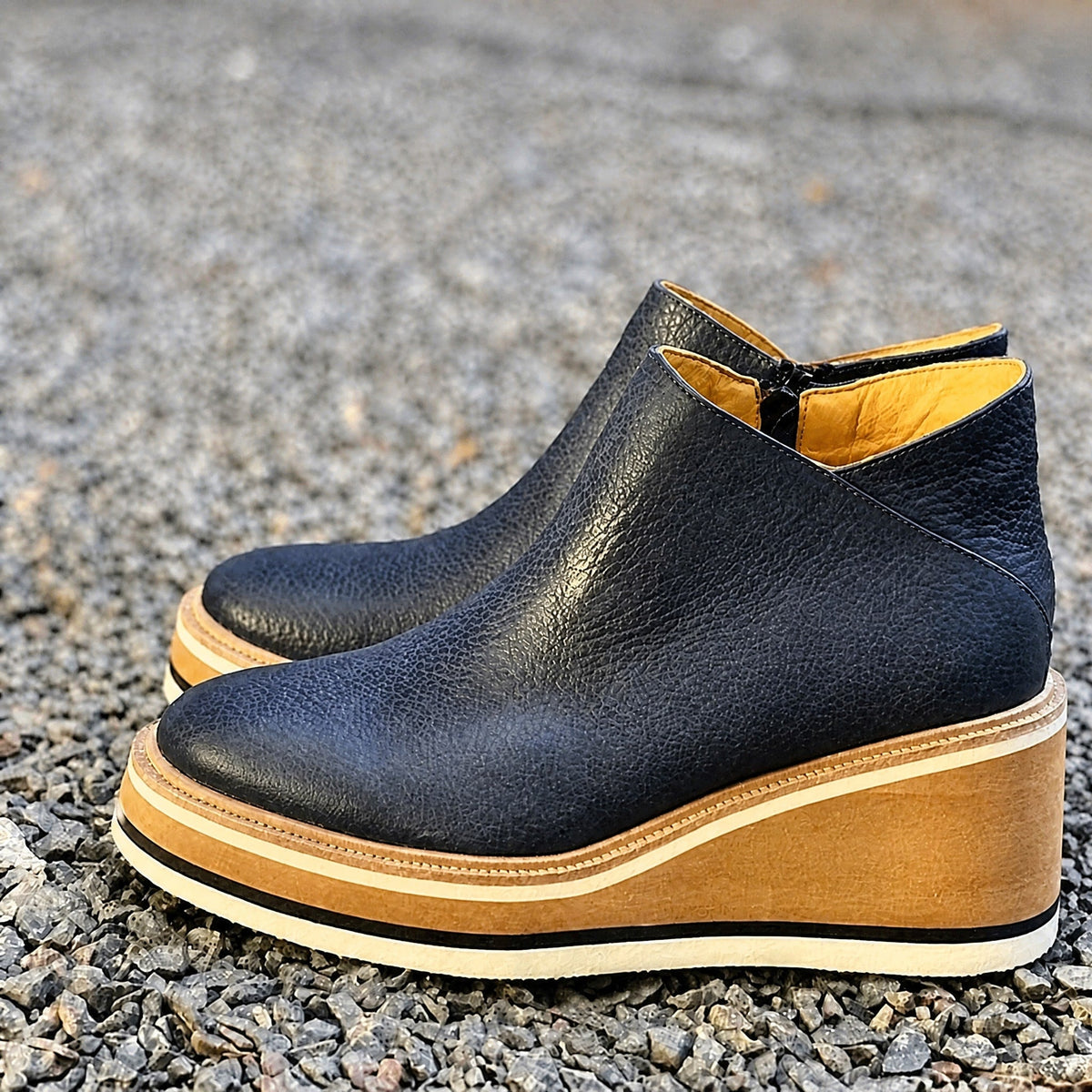 Isla - Women's Wedge Ankle Boots with Side Zip and Platform Sole - Boots - Blue - Davies & Cooper