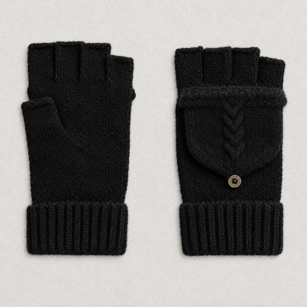 Ivy - Women's Convertible Flip-Top Fingerless Mittens with Button Strap - Cover Ups - Black - Davies & Cooper