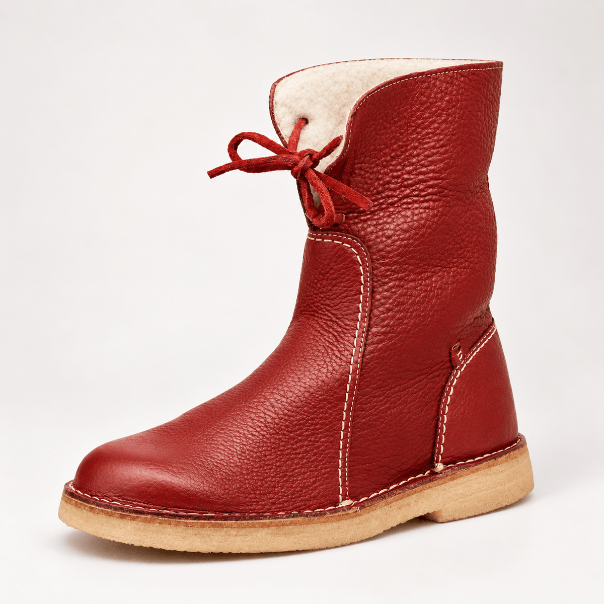 Izabela - Women's Shearling-Trim Lace-Up Winter Boots with Pull Tab - Boots - Red - Davies & Cooper