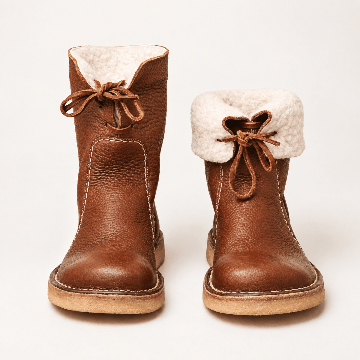 Izabela - Women's Shearling-Trim Lace-Up Winter Boots with Pull Tab - Boots - Brown - Davies & Cooper