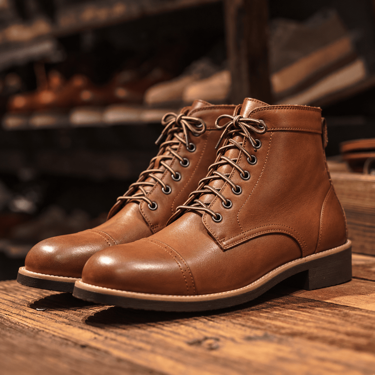 Jack - Men's Lace-Up Leather Ankle Boots with Cap Toe - Boots - Brown - Davies & Cooper
