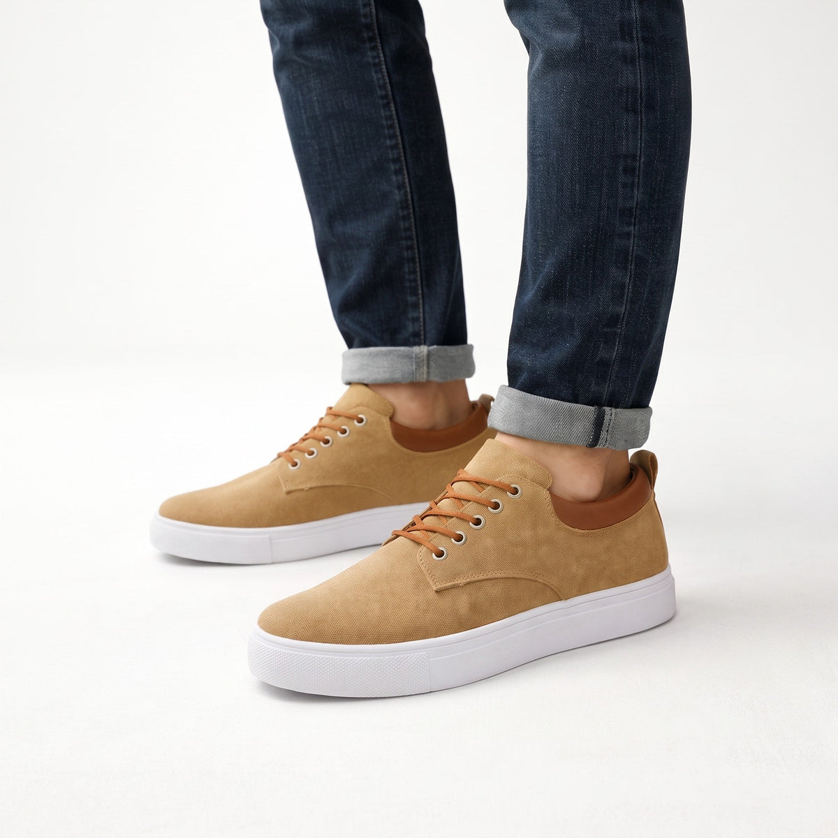 Jack - Men's Low-Top Lace-Up Trainers with Contrast Collar - Sneakers - Khaki - Davies & Cooper