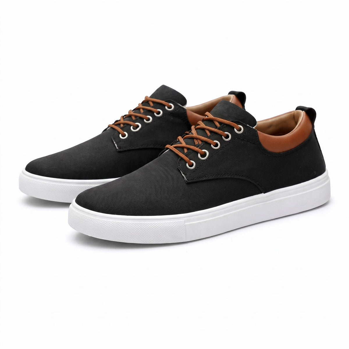 Jack - Men's Low-Top Lace-Up Trainers with Contrast Collar - Sneakers - Black - Davies & Cooper