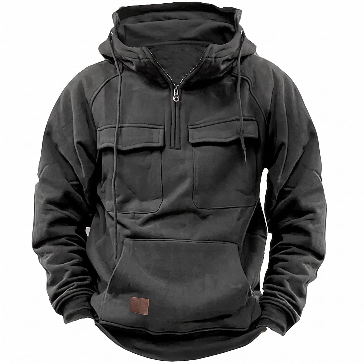 Jack - Men's Quilted Utility Hoodie with Funnel Neck and Half-Zip - Hoodies - Grey - Davies & Cooper