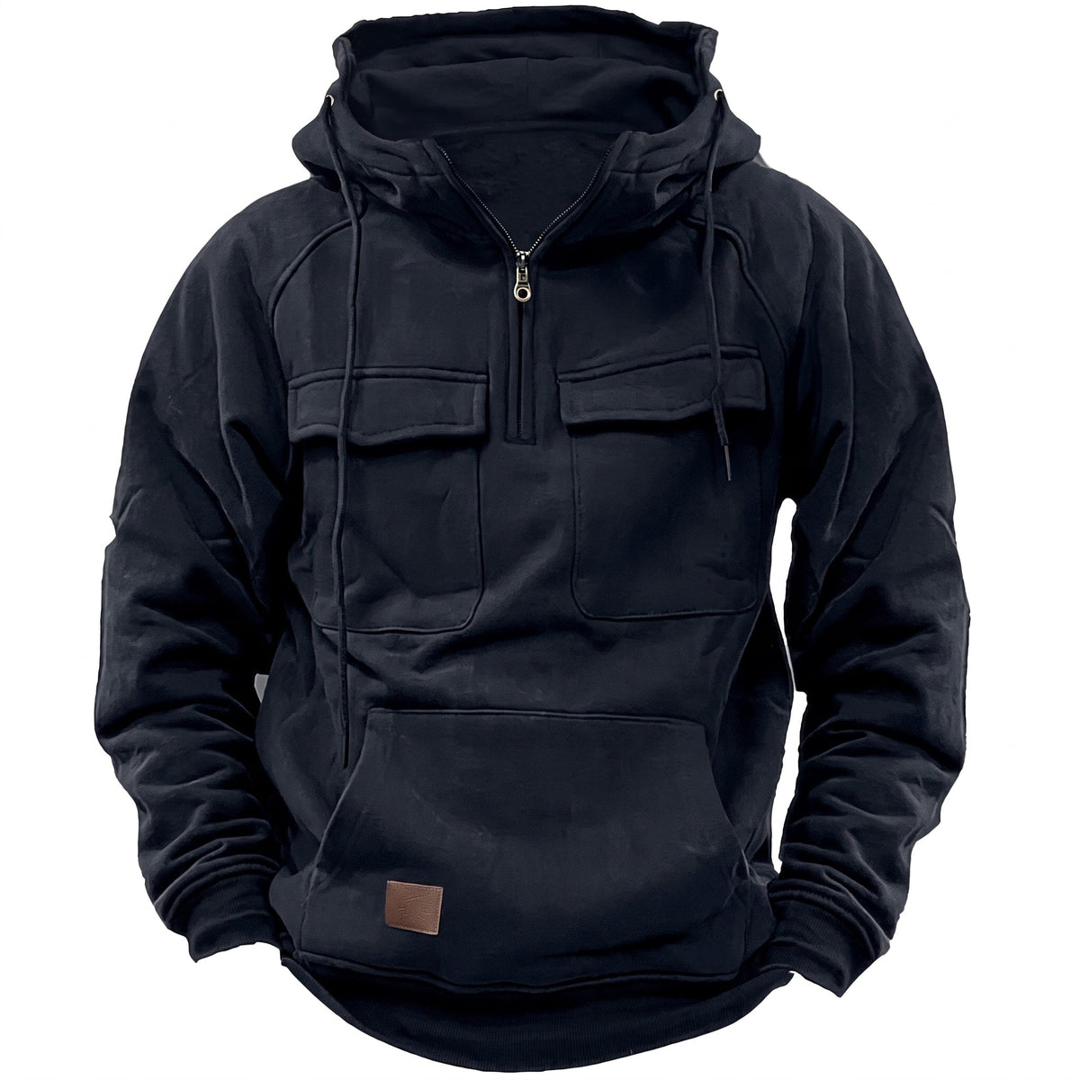 Jack - Men's Quilted Utility Hoodie with Funnel Neck and Half-Zip - Hoodies - Black - Davies & Cooper
