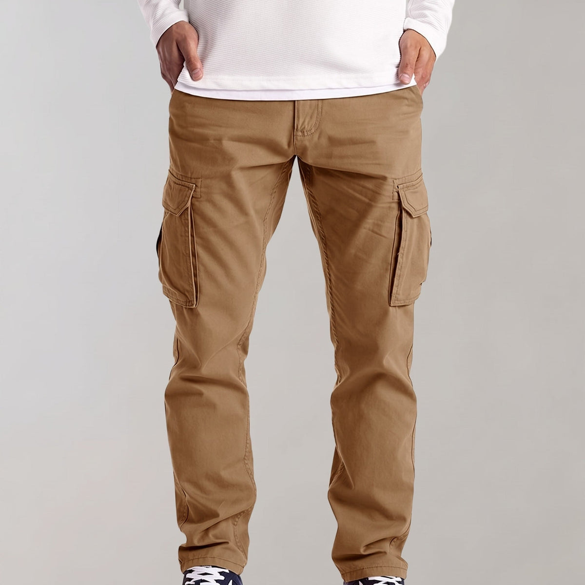 Jack - Men's Slim Fit Cargo Trousers with Flap Pockets - Cargo Pants - Khaki - Davies & Cooper