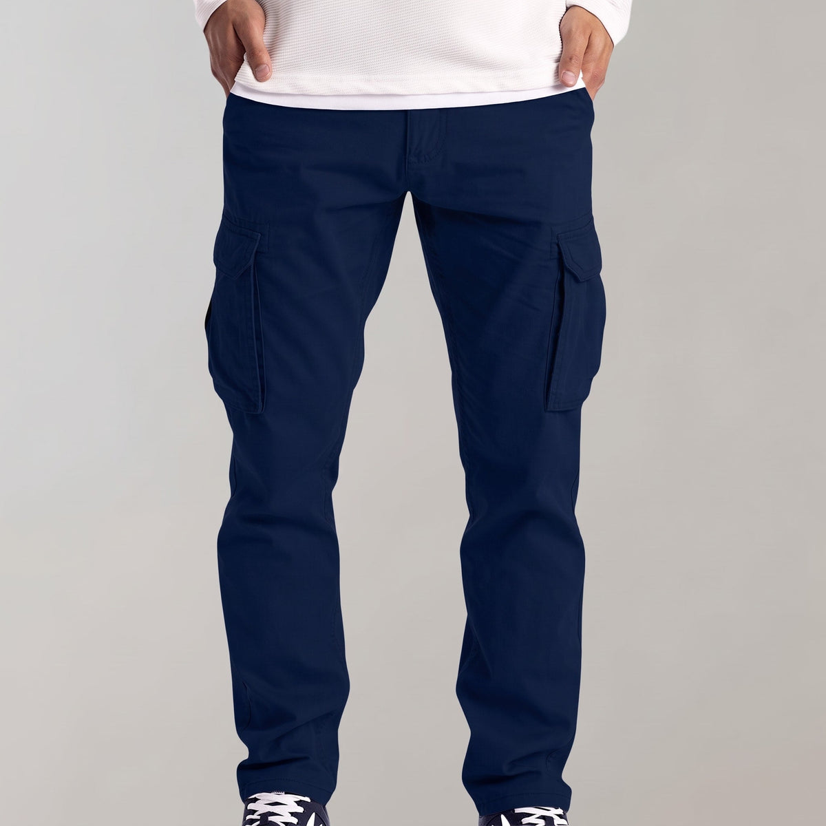 Jack - Men's Slim Fit Cargo Trousers with Flap Pockets - Cargo Pants - Blue - Davies & Cooper