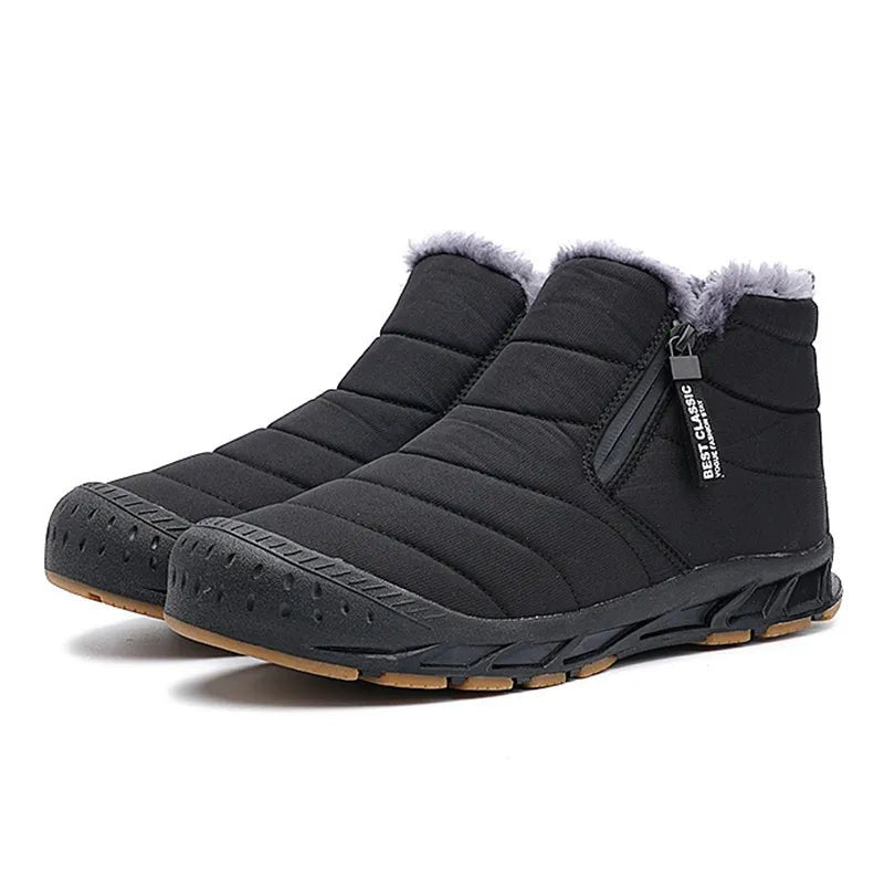 Jack - Unisex Padded Fur-Lined Snow Boots with Side Zip - Black - Davies & Cooper