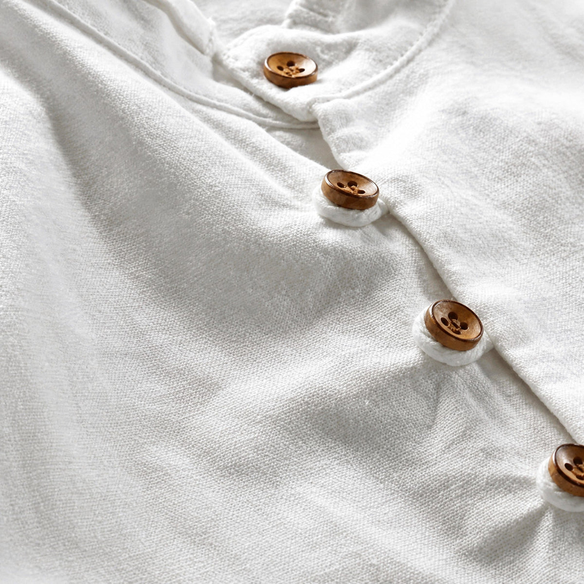James - Men's Casual Grandad Collar Shirt with Button Placket - Shirts - White - Davies & Cooper