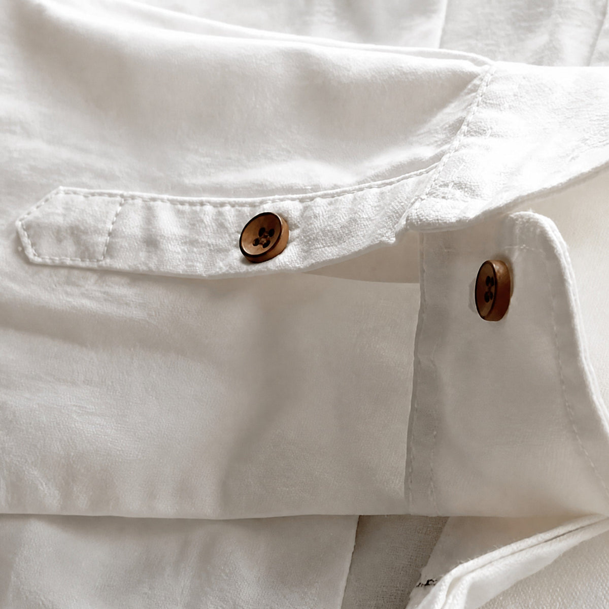 James - Men's Casual Grandad Collar Shirt with Button Placket - Shirts - White - Davies & Cooper