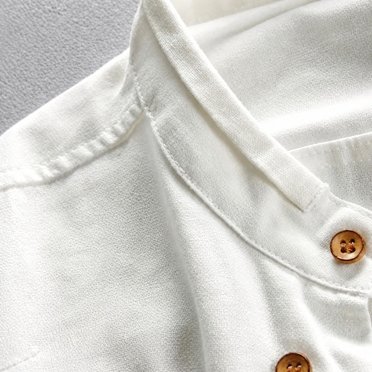 James - Men's Casual Grandad Collar Shirt with Button Placket - Shirts - White - Davies & Cooper